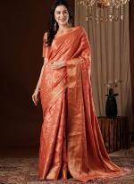 Viscose Dola Silk Peach Festival Wear Weaving Saree